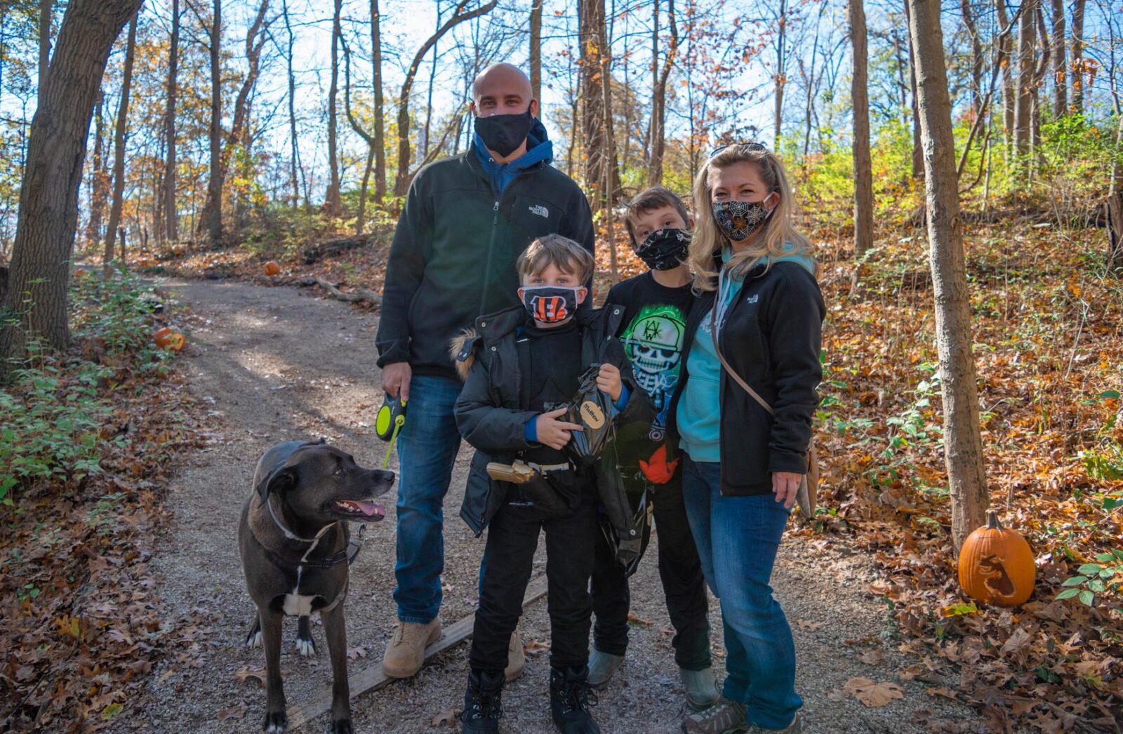 Family on the trail at at the be.well Halloween Hike with Luke5adventures, Cincinnati Children's and Cincinnati Parks Foundation