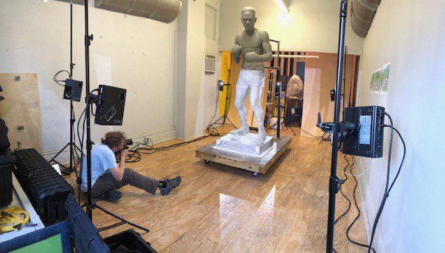 Ezzard Charles statue being scanned