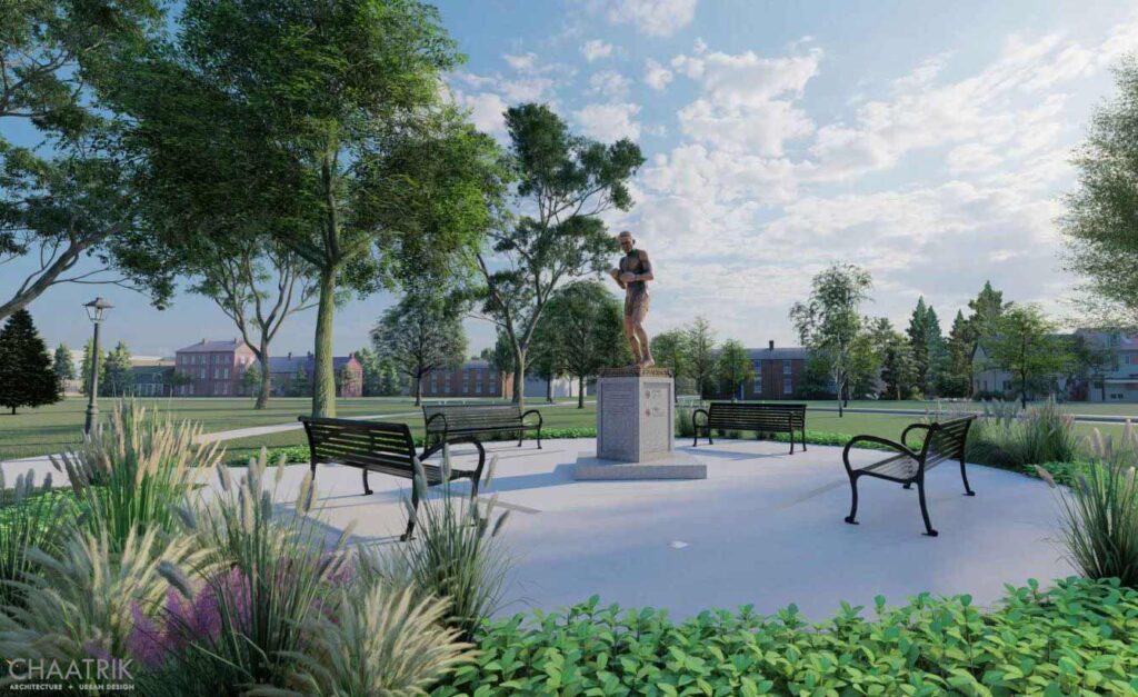 Rendering of the Ezzard Charles Statue Plaza in Laurel park