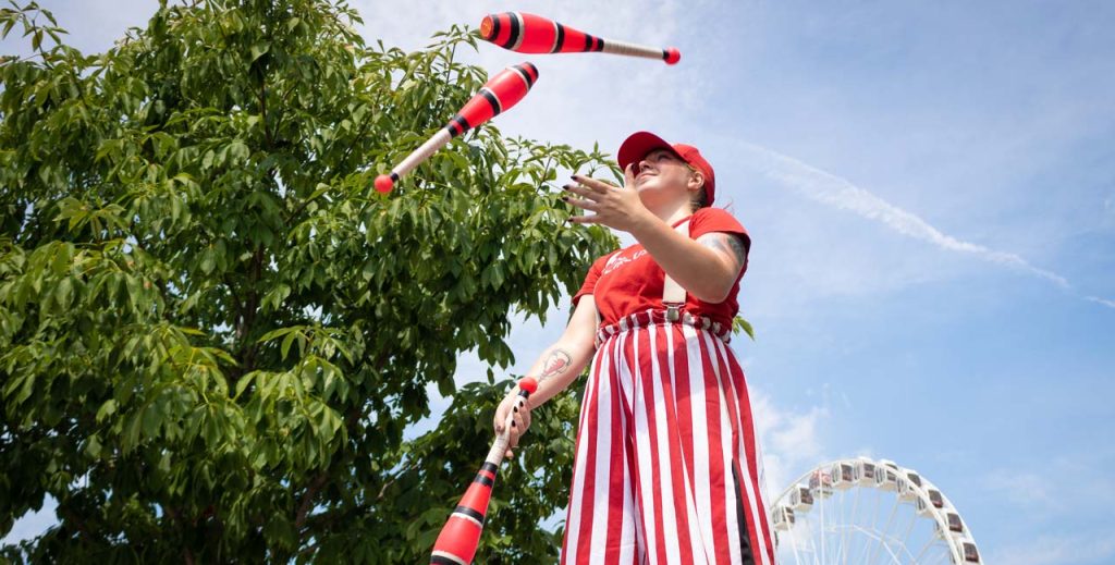 Person juggling at a free family event in Cincinnati