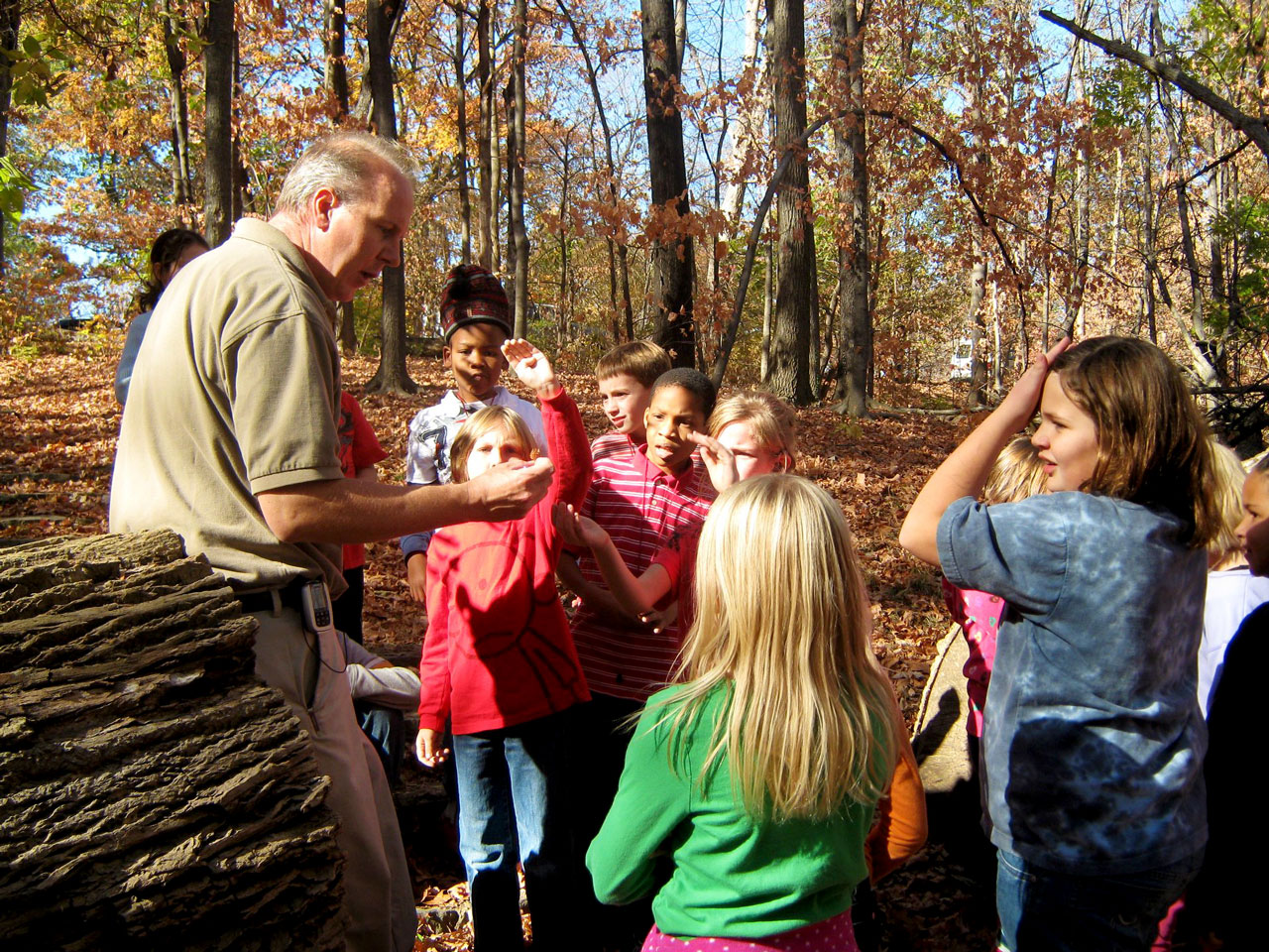 Children in an Explore Nature program in the woods