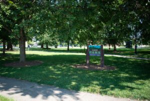 Laurel Park sign, whcih is to be changed to Ezzard Charles Park