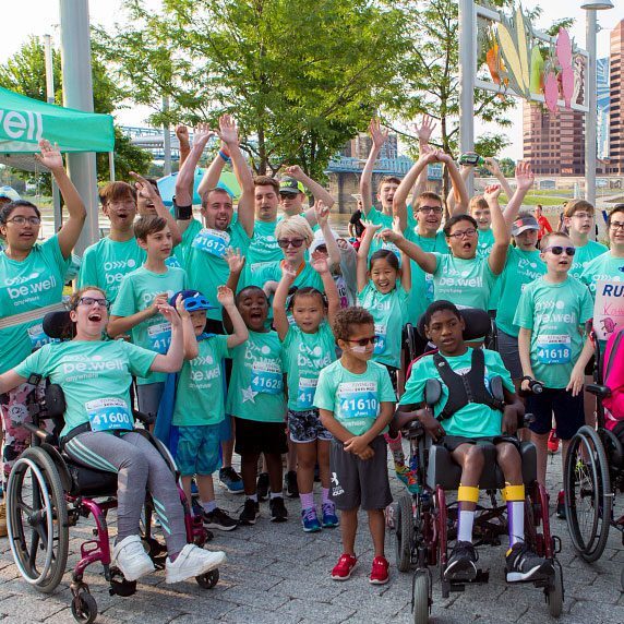 Group of children with disabilities at a Cincinnati Parks Foundation running event